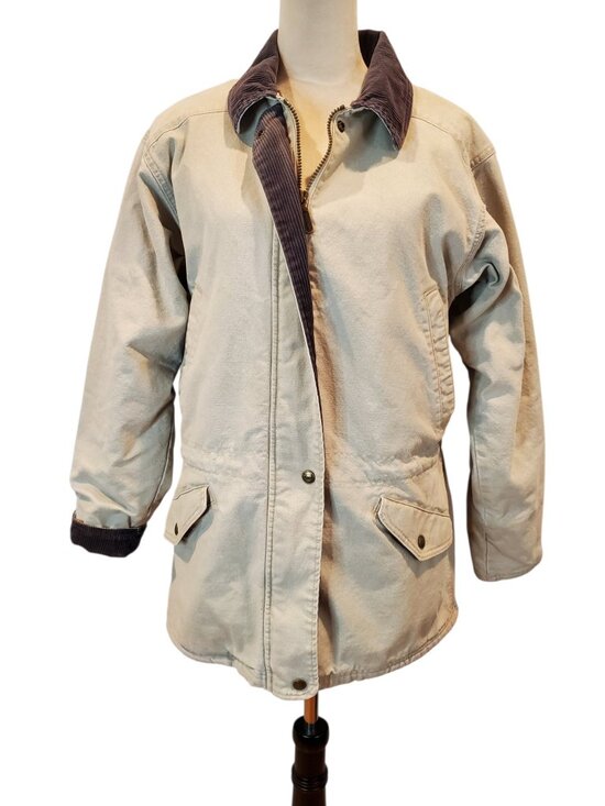L.L. Bean Jackets & Blazers - LL BEAN Vintage Barn Coat Field Jacket Womens Khaki/Stone Corduroy/Sherpa Collar